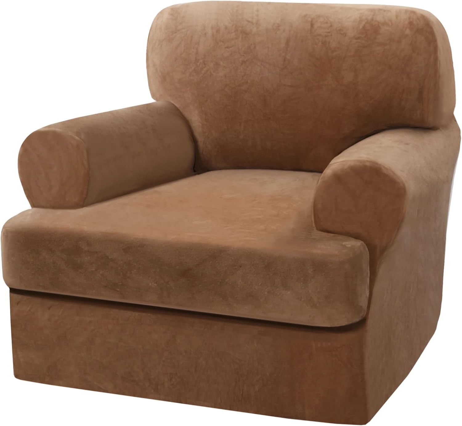 H.VERSAILTEX Sofa Cover 2 Piece T Cushion Armchair Slipcovers Thick Velvet Couch Cover Furniture Protector Stretch T Cushion Sofa Covers for 1 Cushion Couch with 1 Individual T Cushion Covers, Ivory