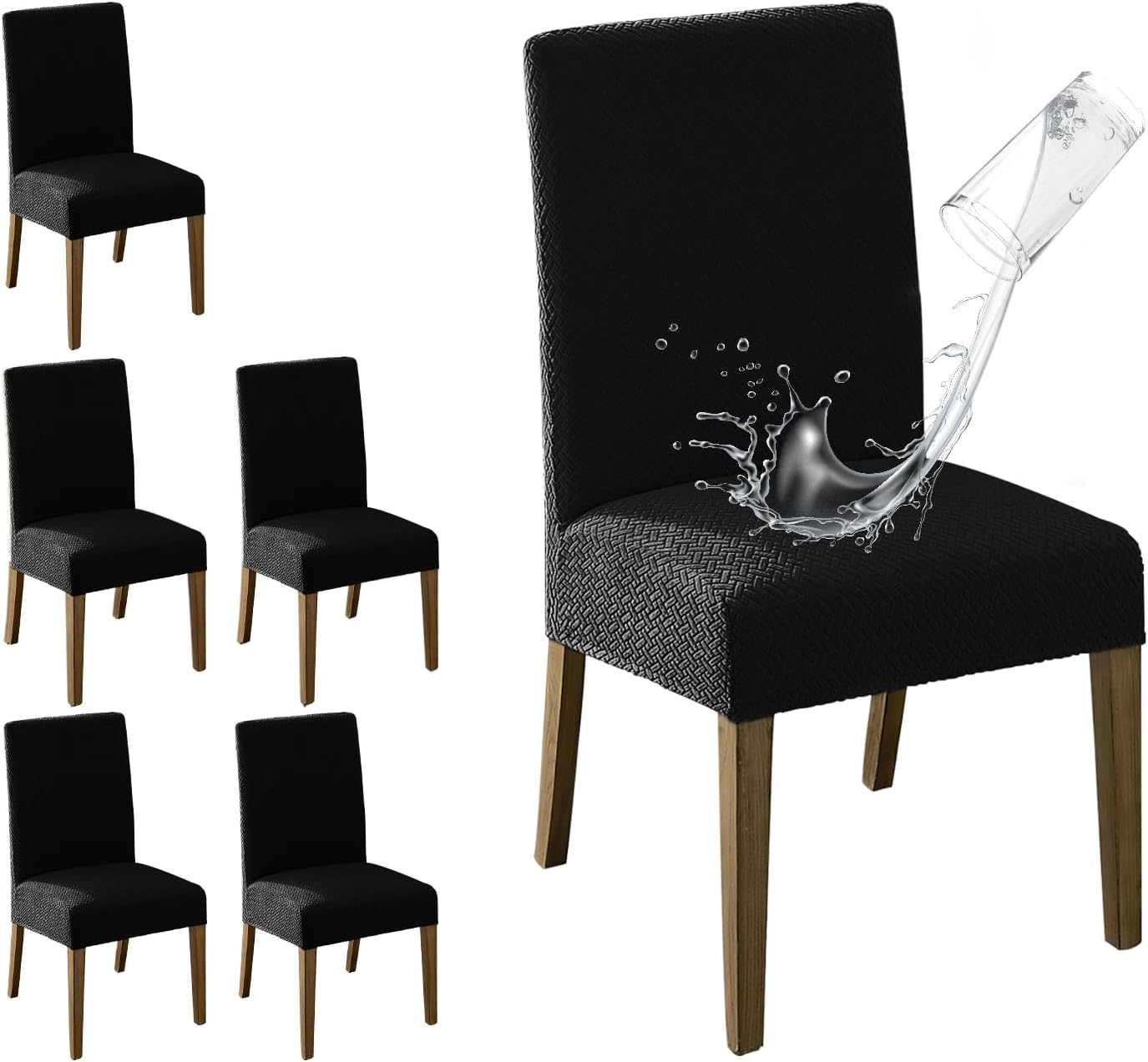 MOSAYT 100% Waterproof Dining Room Chair Covers Set of 4, Super Fit Stretch Jacquard Parson Chairs Slipcovers Removable Washable Chair Seat Protectors for Home, Kitchen, Banquet (Beige)