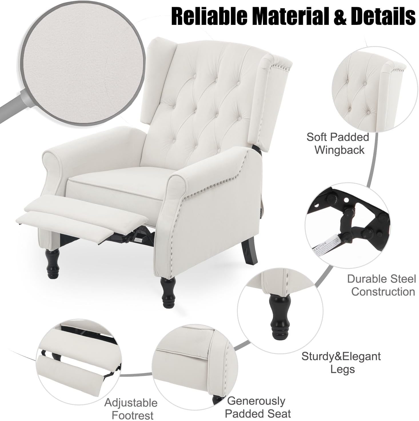 Velvet Accent Chair, Push Back Recliner Chair