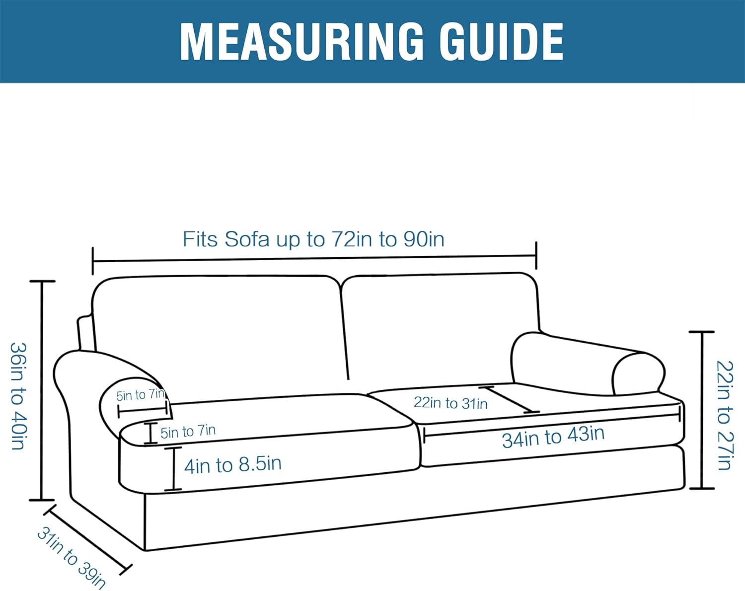 H.VERSAILTEX Sofa Cover 2 Piece T Cushion Armchair Slipcovers Thick Velvet Couch Cover Furniture Protector Stretch T Cushion Sofa Covers for 1 Cushion Couch with 1 Individual T Cushion Covers, Ivory