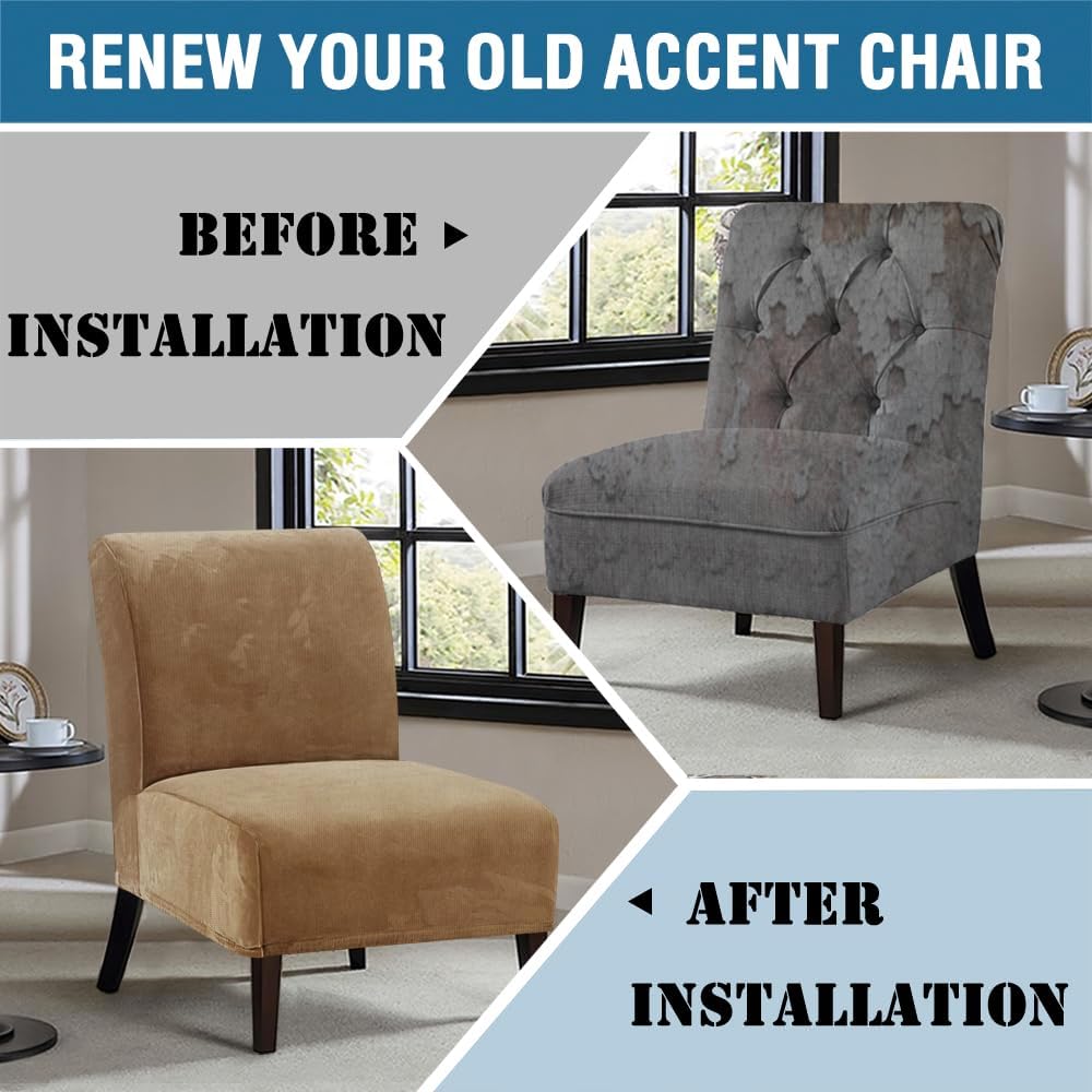 H.VERSAILTEX Armless Accent Chair Covers Thick Velvet Armless Chair Slipcovers High Stretch Chair Covers for Living Room Hotel Machine Washable Furniture Protector with Elastic Bottom, Ivory