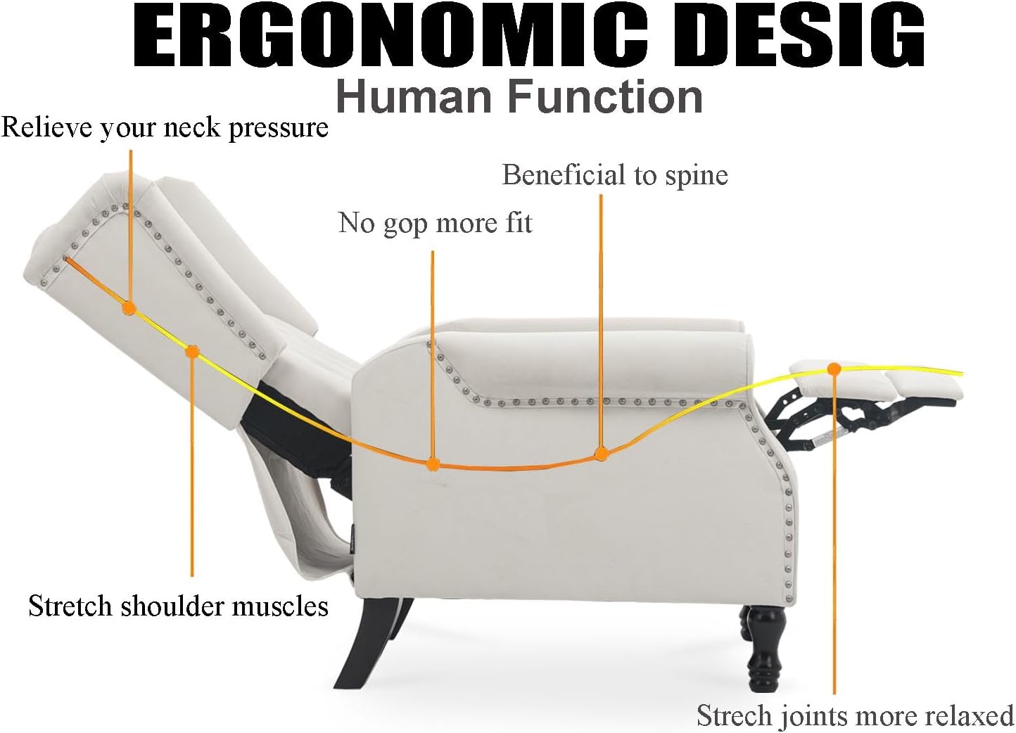 Velvet Accent Chair, Push Back Recliner Chair