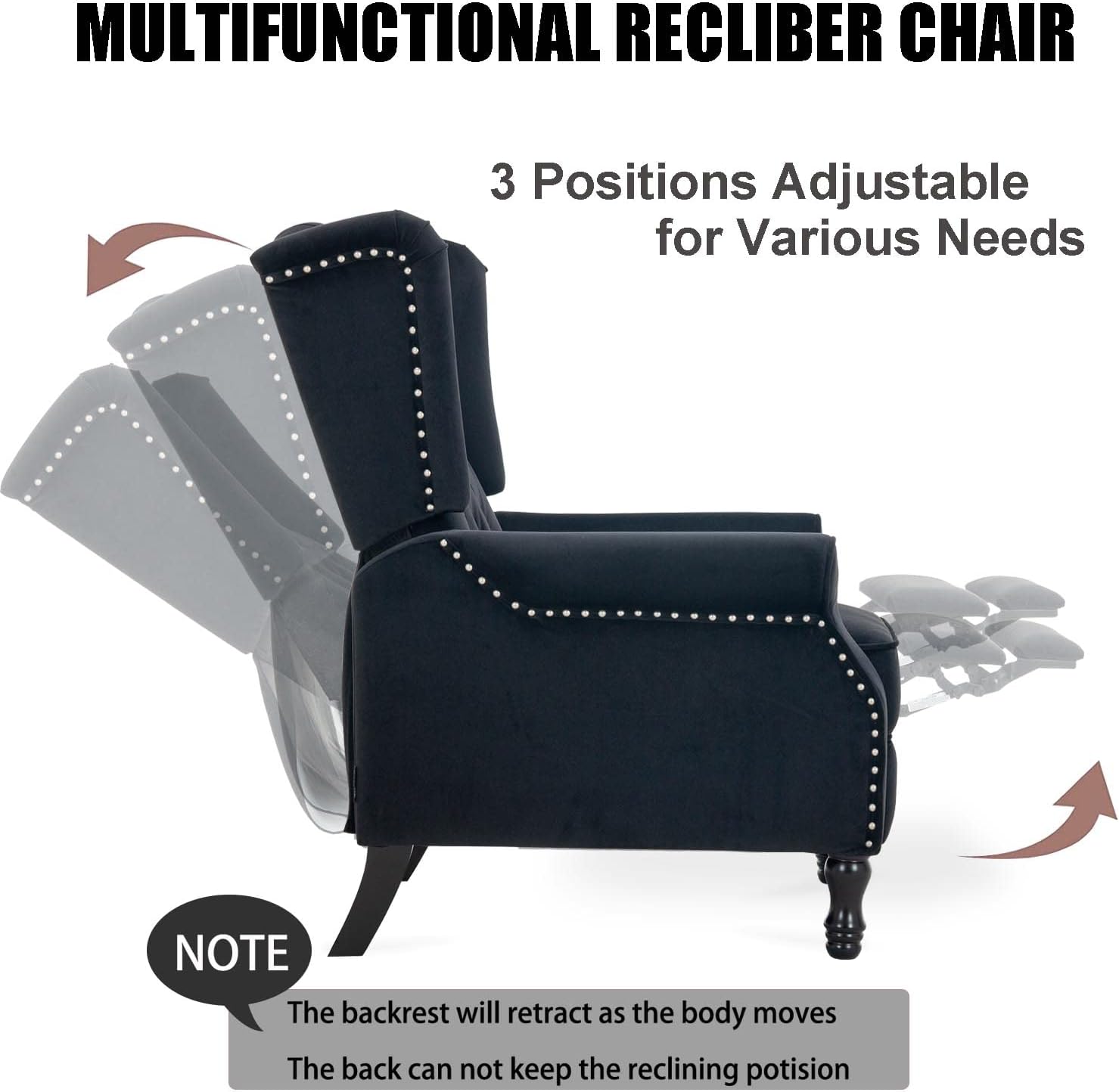 Velvet Accent Chair, Push Back Recliner Chair