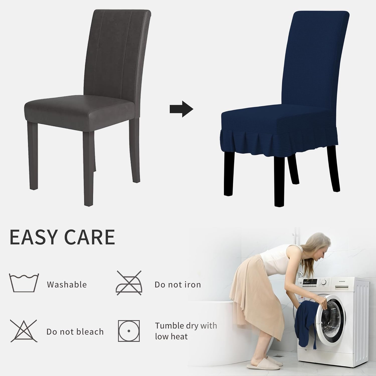 Easy-Going Dining Chair Covers Stretch Parsons Chair Slipcover with Skirt Chair Covers for Dining Room Restaurant Banquet (2 PCS, Light Gray)