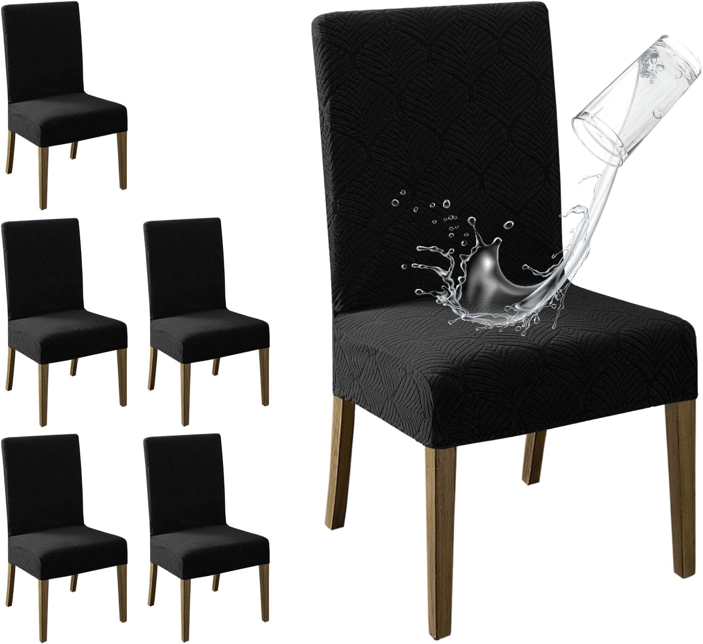 MOSAYT 100% Waterproof Dining Room Chair Covers Set of 4, Super Fit Stretch Jacquard Parson Chairs Slipcovers Removable Washable Chair Seat Protectors for Home, Kitchen, Banquet (Beige)