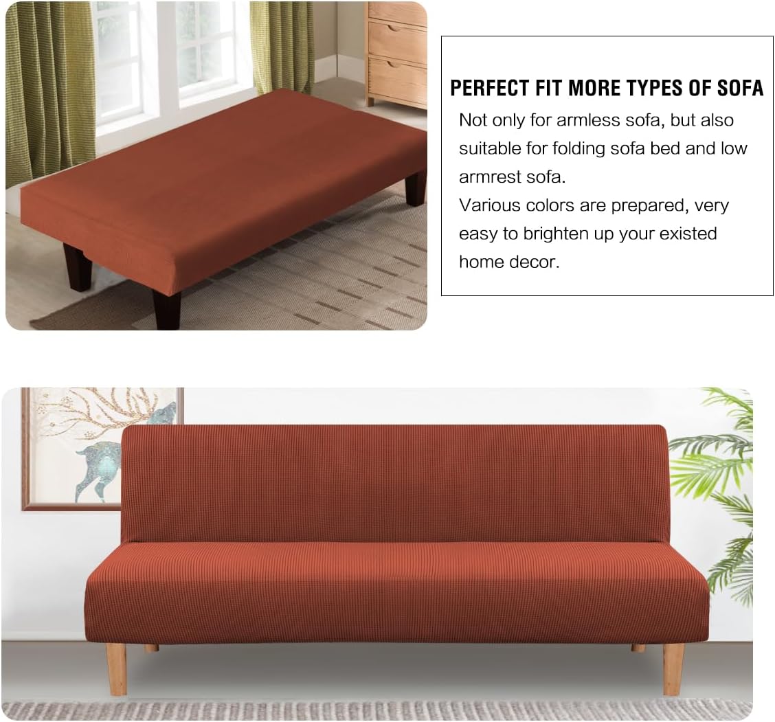 H.VERSAILTEX Armless Futon Cover Stretch Sofa Bed Slipcover Protector Elastic Feature Rich Textured High Spandex Small Checks Jacquard Fabric Futon Cover, Machine Washable, Sage