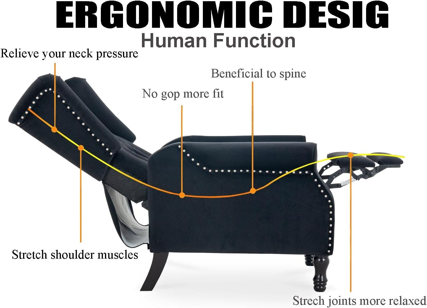 Velvet Accent Chair, Push Back Recliner Chair