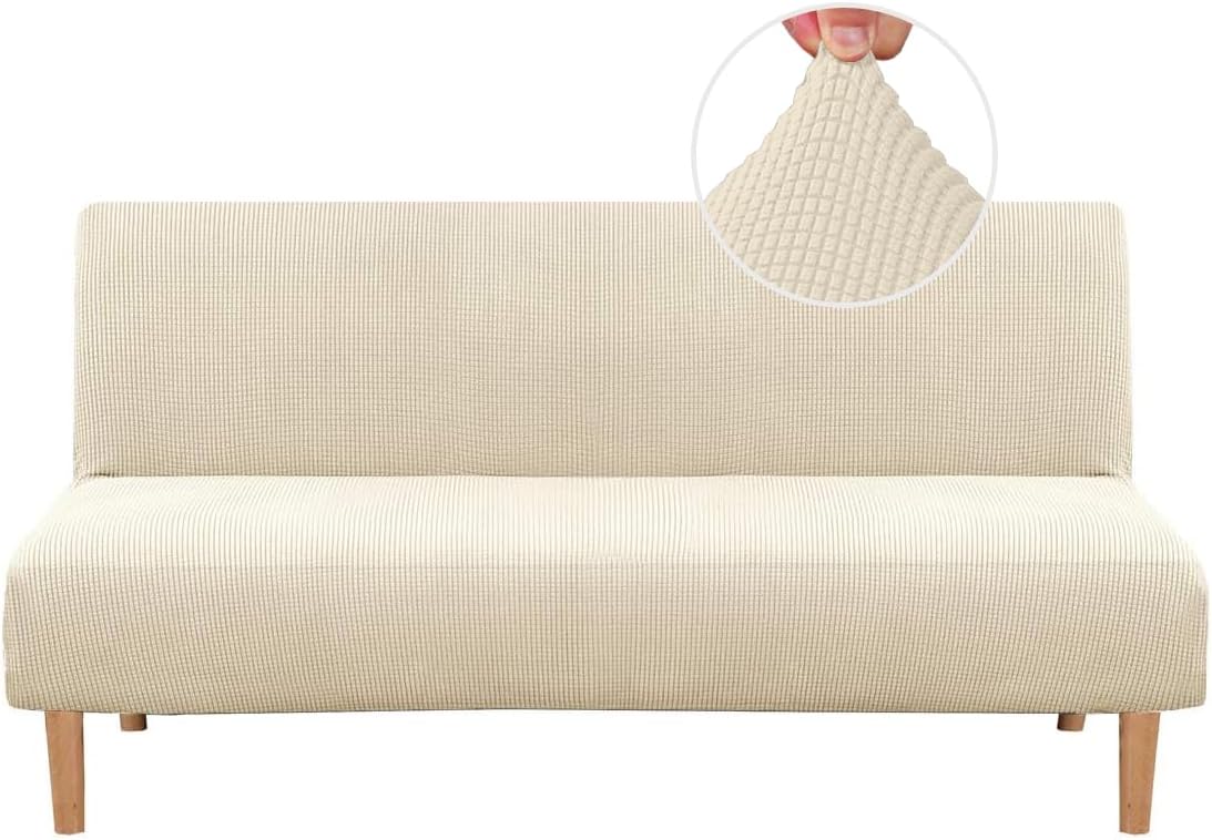 H.VERSAILTEX Armless Futon Cover Stretch Sofa Bed Slipcover Protector Elastic Feature Rich Textured High Spandex Small Checks Jacquard Fabric Futon Cover, Machine Washable, Gray