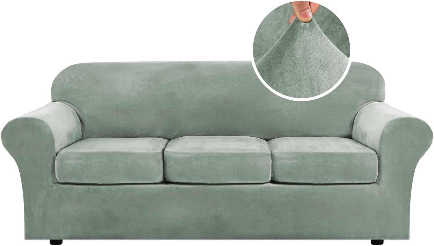 H.VERSAILTEX Rich Velvet Stretch 2 Piece Cover Chair Slipcover Sofa Cover Furniture Protector Couch Soft with Elastic Bottom Chair Couch Cover with Arms Width Up to 49 Inch(Chair, Ivory)