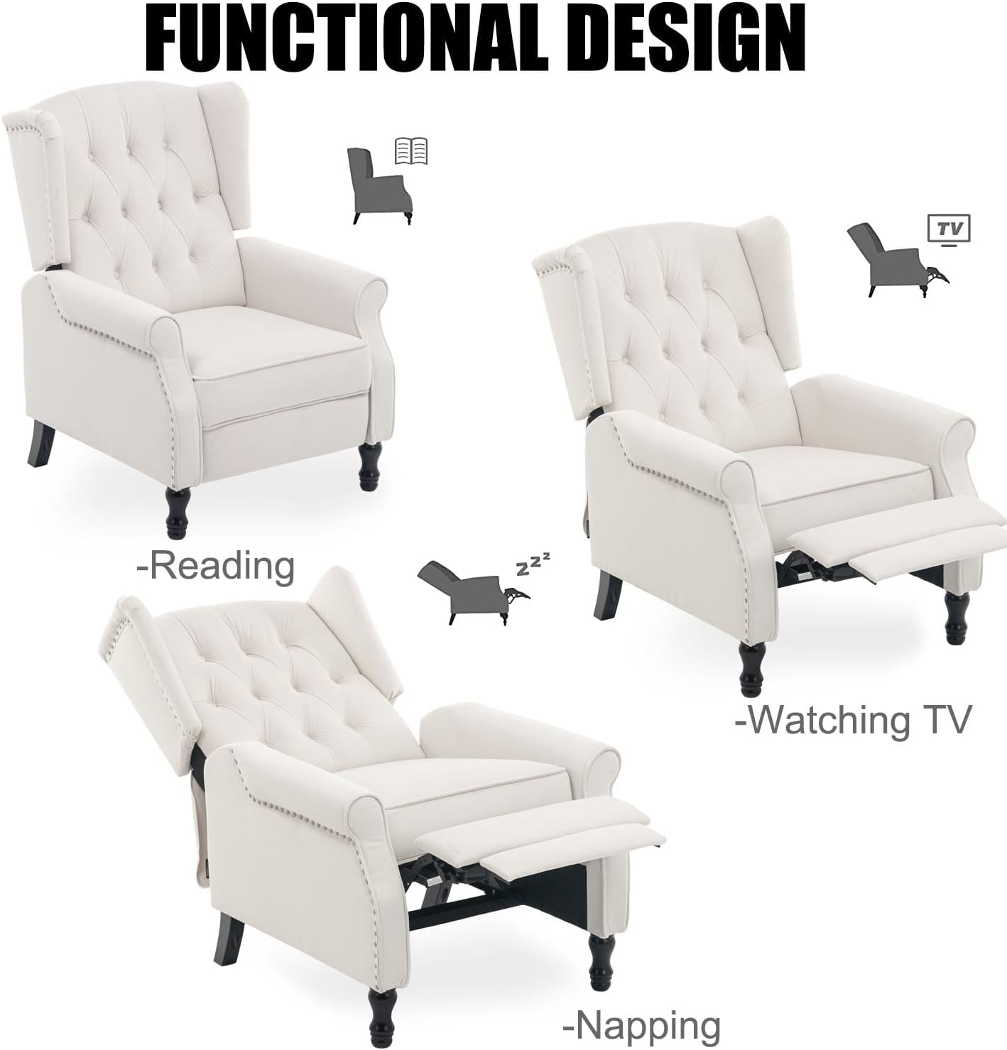 Velvet Accent Chair, Push Back Recliner Chair