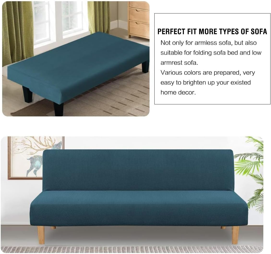 H.VERSAILTEX Armless Futon Cover Stretch Sofa Bed Slipcover Protector Elastic Feature Rich Textured High Spandex Small Checks Jacquard Fabric Futon Cover, Machine Washable, Sage