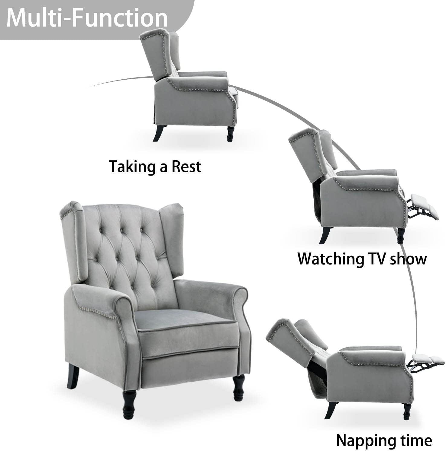 Velvet Accent Chair, Push Back Recliner Chair