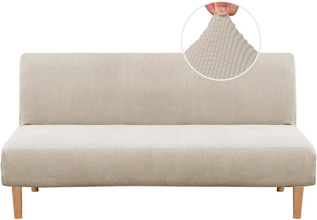H.VERSAILTEX Armless Futon Cover Stretch Sofa Bed Slipcover Protector Elastic Feature Rich Textured High Spandex Small Checks Jacquard Fabric Futon Cover, Machine Washable, Sage