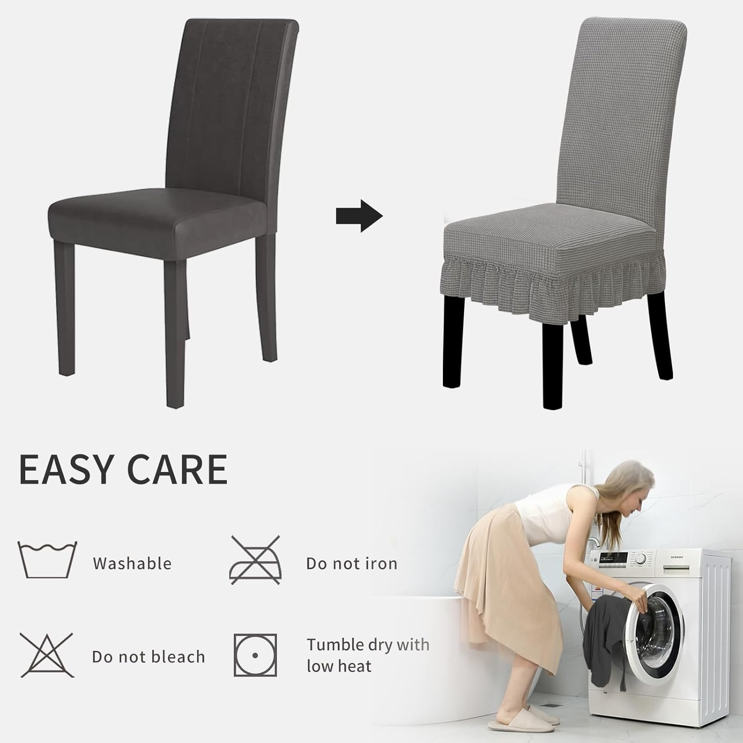 Easy-Going Dining Chair Covers Stretch Parsons Chair Slipcover with Skirt Chair Covers for Dining Room Restaurant Banquet (2 PCS, Light Gray)