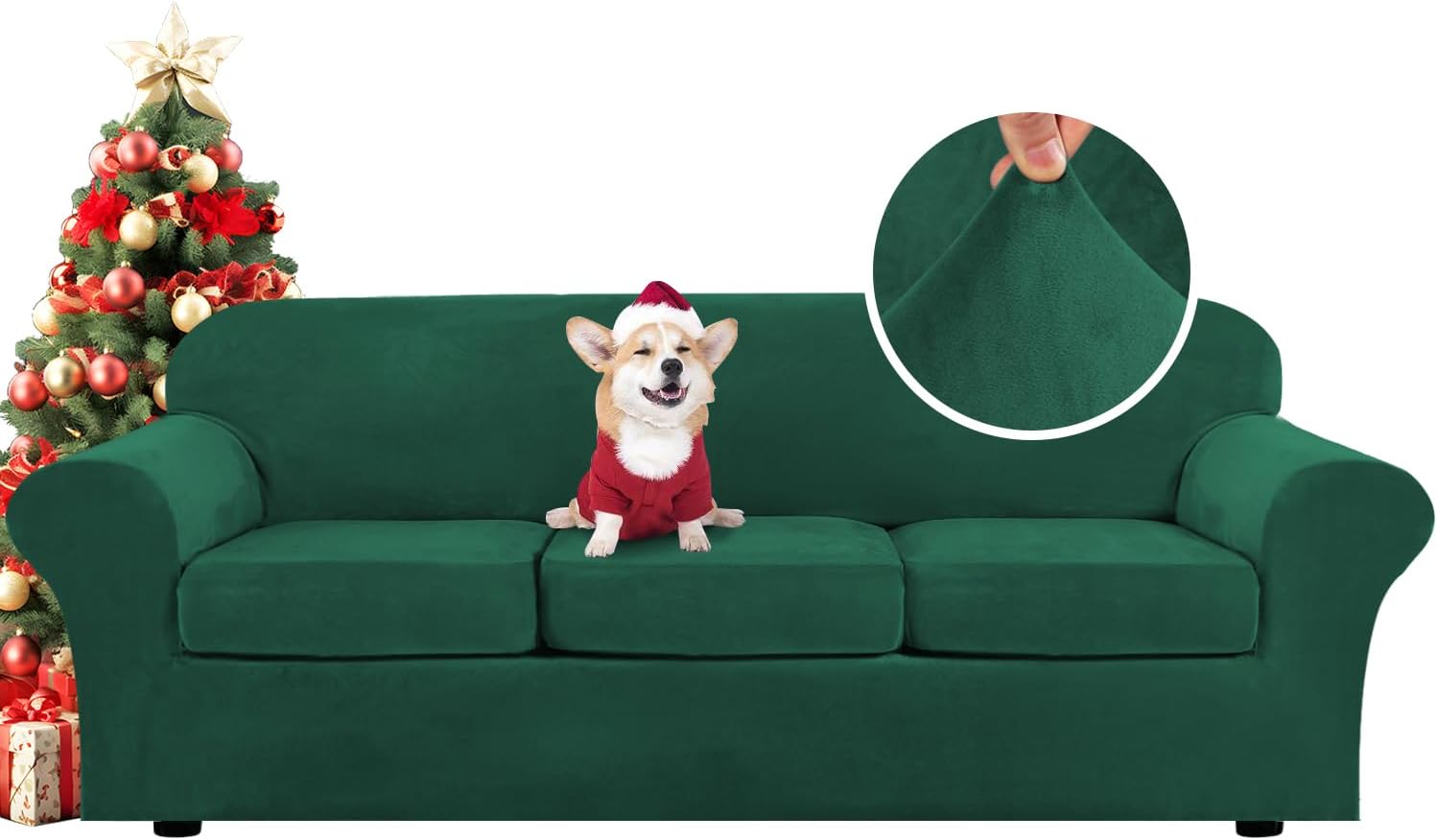 H.VERSAILTEX Rich Velvet Stretch 2 Piece Cover Chair Slipcover Sofa Cover Furniture Protector Couch Soft with Elastic Bottom Chair Couch Cover with Arms Width Up to 49 Inch(Chair, Ivory)