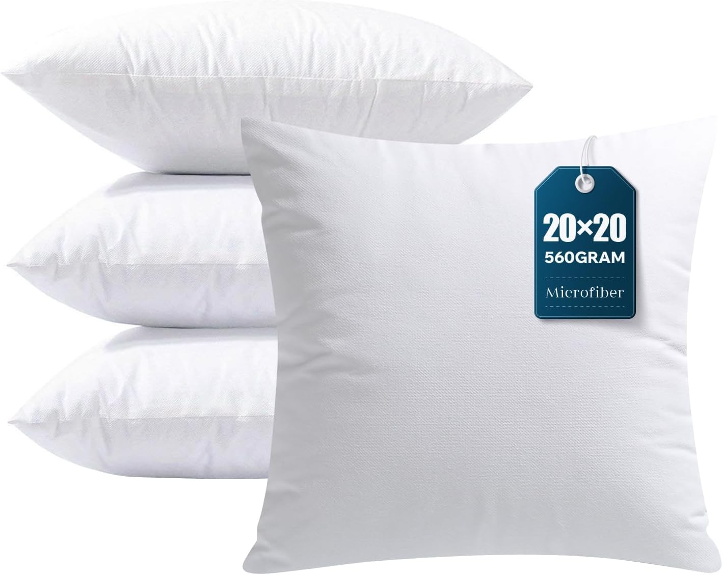 Phantoscope Pillow Inserts, Hypoallergenic 100% Virgin Fiber Square Form Microfiber Throw Pillow Inserts, Couch Bed Pillows 45x45 cm, 18x18 Inch (Pack of 4)