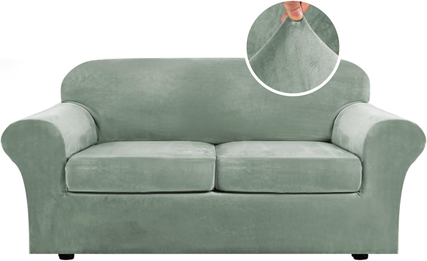 H.VERSAILTEX Rich Velvet Stretch 2 Piece Cover Chair Slipcover Sofa Cover Furniture Protector Couch Soft with Elastic Bottom Chair Couch Cover with Arms Width Up to 49 Inch(Chair, Ivory)