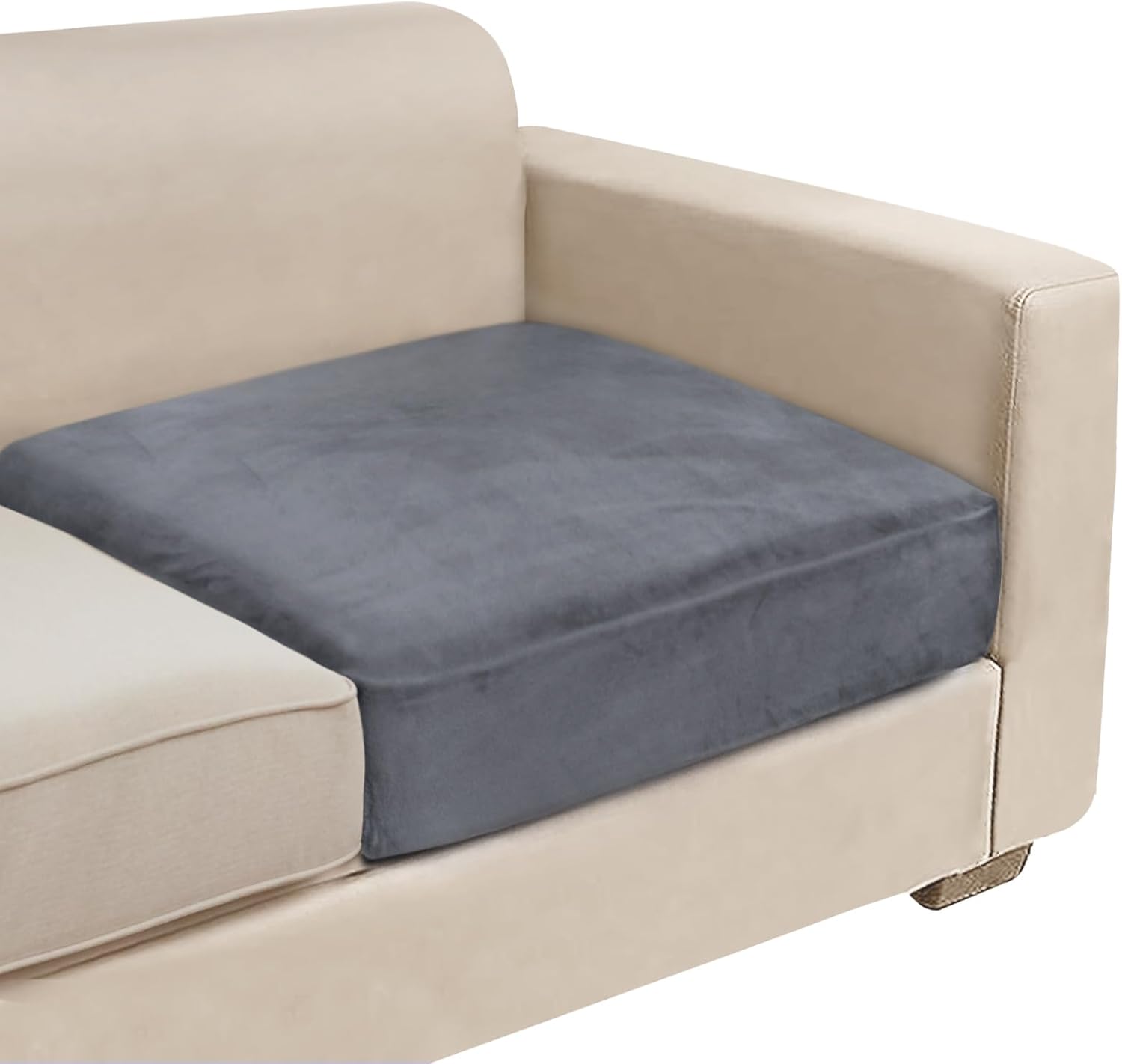 NAISI Sectional Couch Cover 4 Pieces Velvet Separate Couch Cushion Covers L Shape Soft Stretch Sofa Slipcovers with 2pcs Pillowcases for Left/Right Chaise Sectional Couch(3 Seater+1 Chaise,Dark Grey)