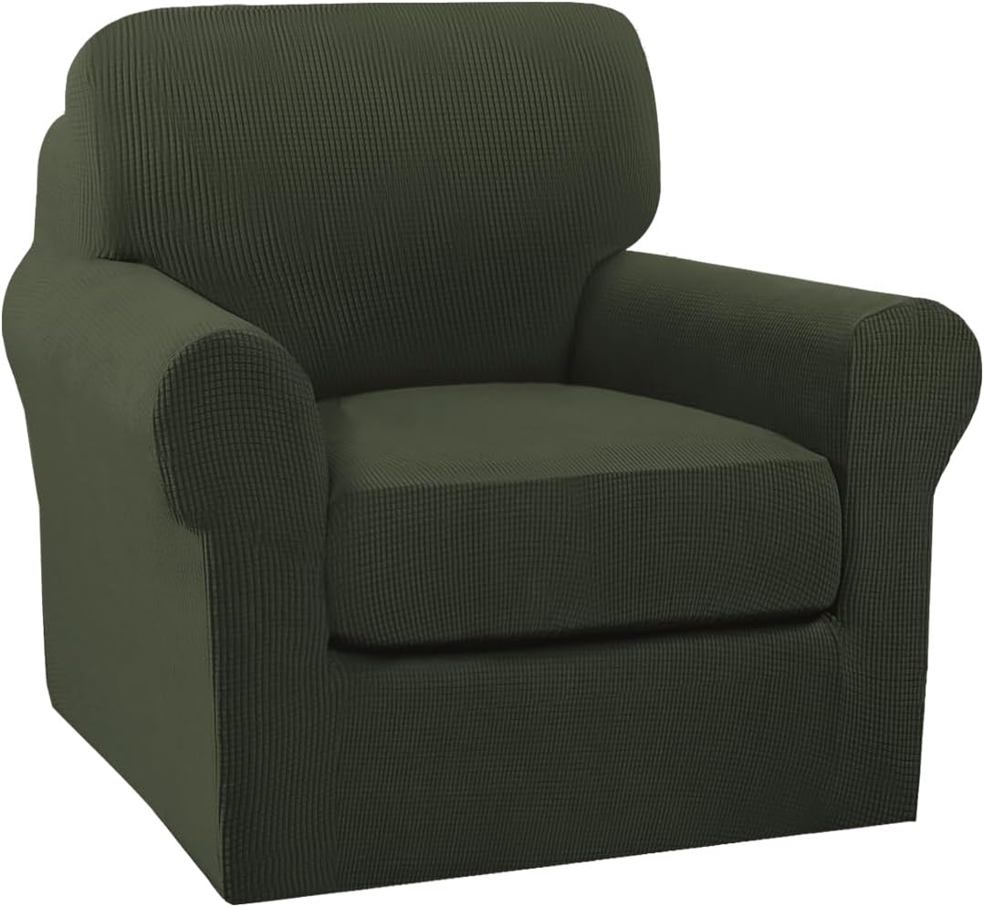 Turquoize 2 Piece Chair Covers for Living Room Armchair Cover Armchair Slipcovers with Arms Feature Thick Jacquard Fabric (Chair,Biscotti Beige)