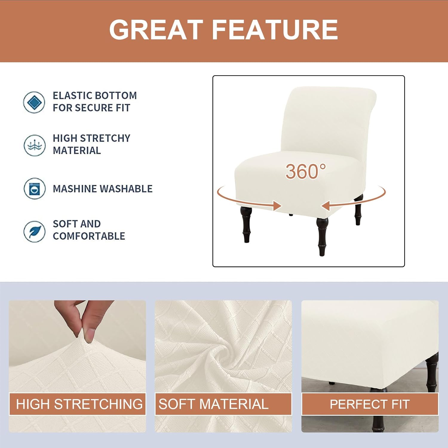 Eco-Ancheng Armless Chair Slipcover Removable Armless Accent Chairs Covers Washable Armless Slipper Chair Slipcover Printed Armless Chair Furniture Protector Covers for Living Dining Room Hotel