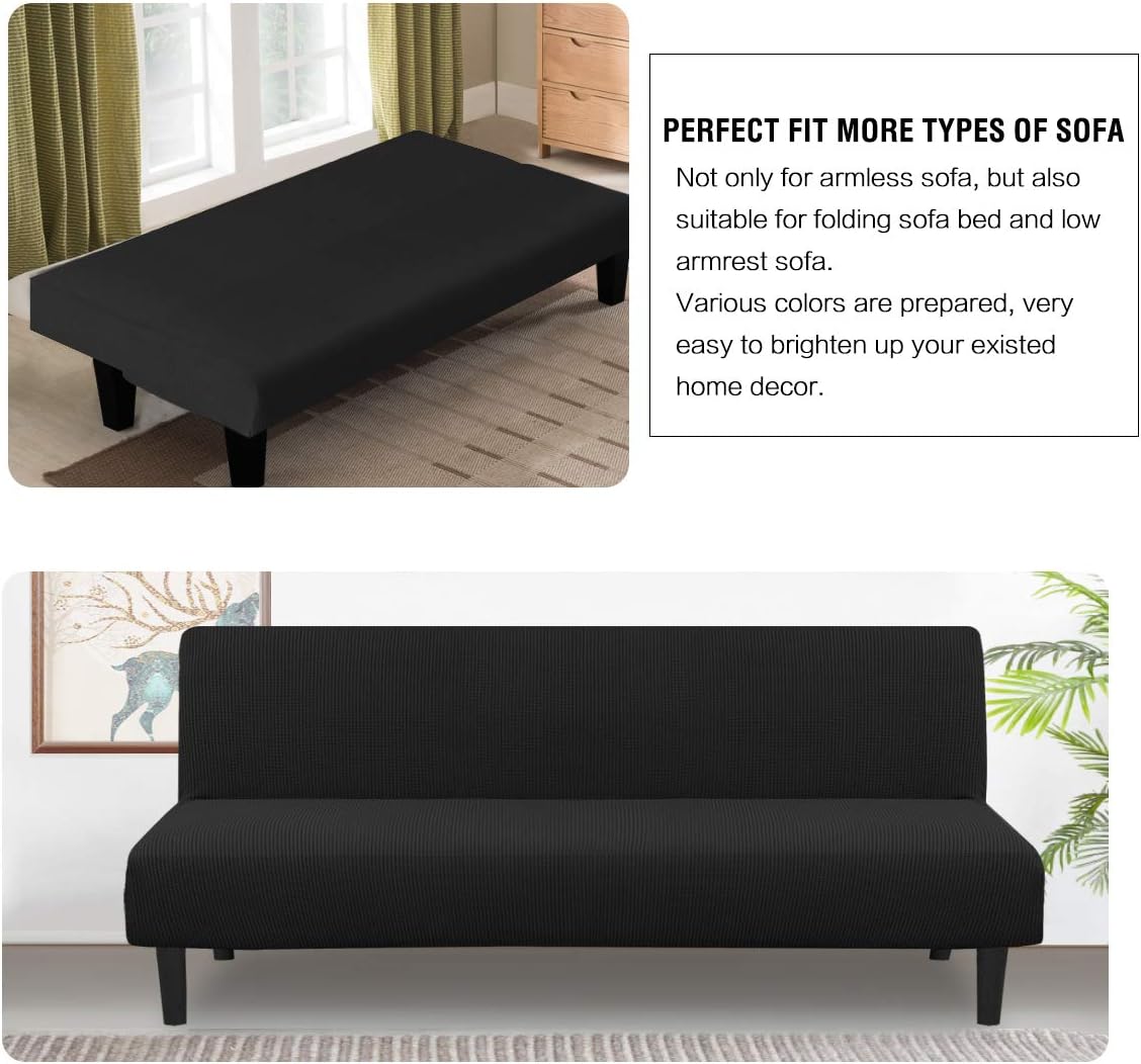 H.VERSAILTEX Armless Futon Cover Stretch Sofa Bed Slipcover Protector Elastic Feature Rich Textured High Spandex Small Checks Jacquard Fabric Futon Cover, Machine Washable, Gray