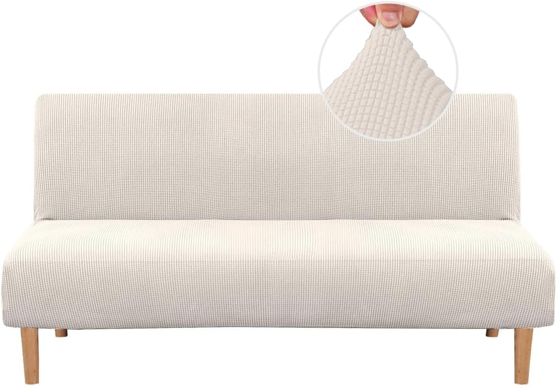H.VERSAILTEX Armless Futon Cover Stretch Sofa Bed Slipcover Protector Elastic Feature Rich Textured High Spandex Small Checks Jacquard Fabric Futon Cover, Machine Washable, Sage
