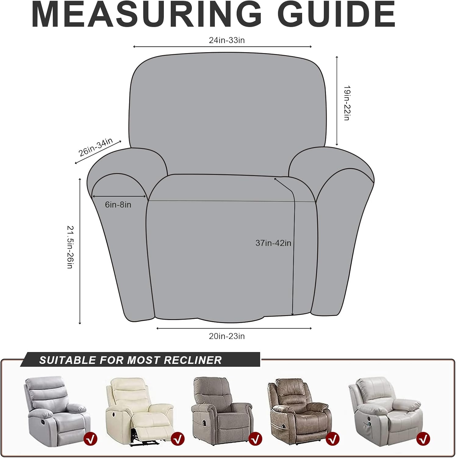 Leather Like Recliner Chair Covers Heavy Duty, 4 Pieces Lazy Boy Recliner Cover for Recliner Chair, Leather Cover for Recliner slipcovers Washable for Pets (Dark Brown)