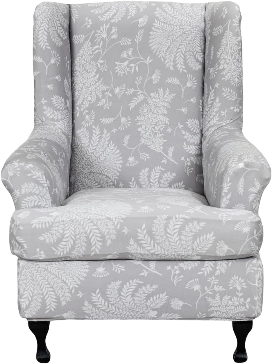 Wing Chair Slipcovers 2 Pieces Stretch Spandex Wingback Chair Covers Sofa Slipcover Printing Wingback Armchair Slipcovers Furniture Protector Couch Soft with Elastic Bottom for Wingback Chairs,12