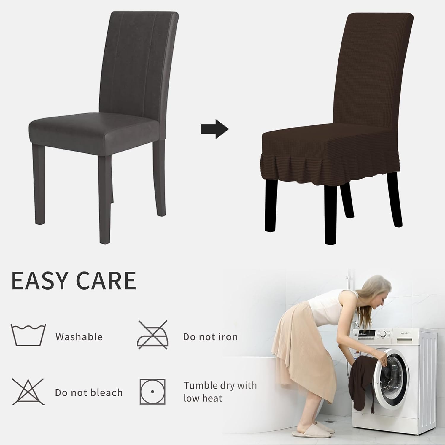 Easy-Going Dining Chair Covers Stretch Parsons Chair Slipcover with Skirt Chair Covers for Dining Room Restaurant Banquet (2 PCS, Light Gray)