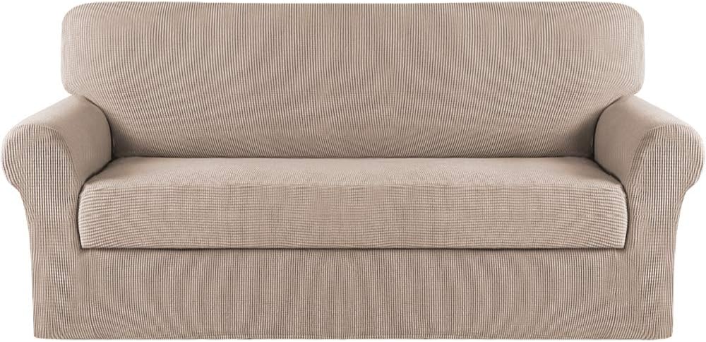 Turquoize 2 Piece Chair Covers for Living Room Armchair Cover Armchair Slipcovers with Arms Feature Thick Jacquard Fabric (Chair,Biscotti Beige)