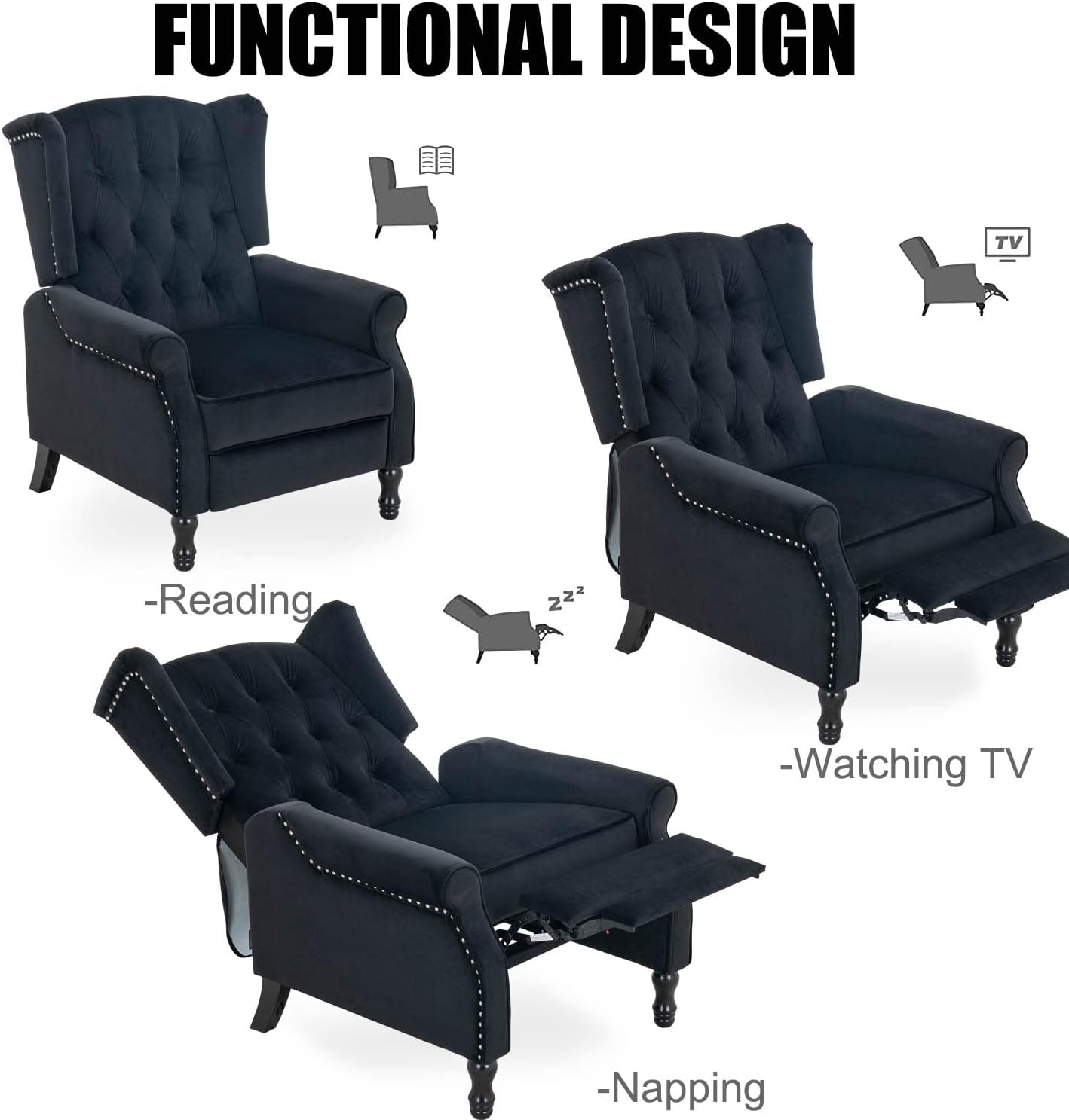 Velvet Accent Chair, Push Back Recliner Chair