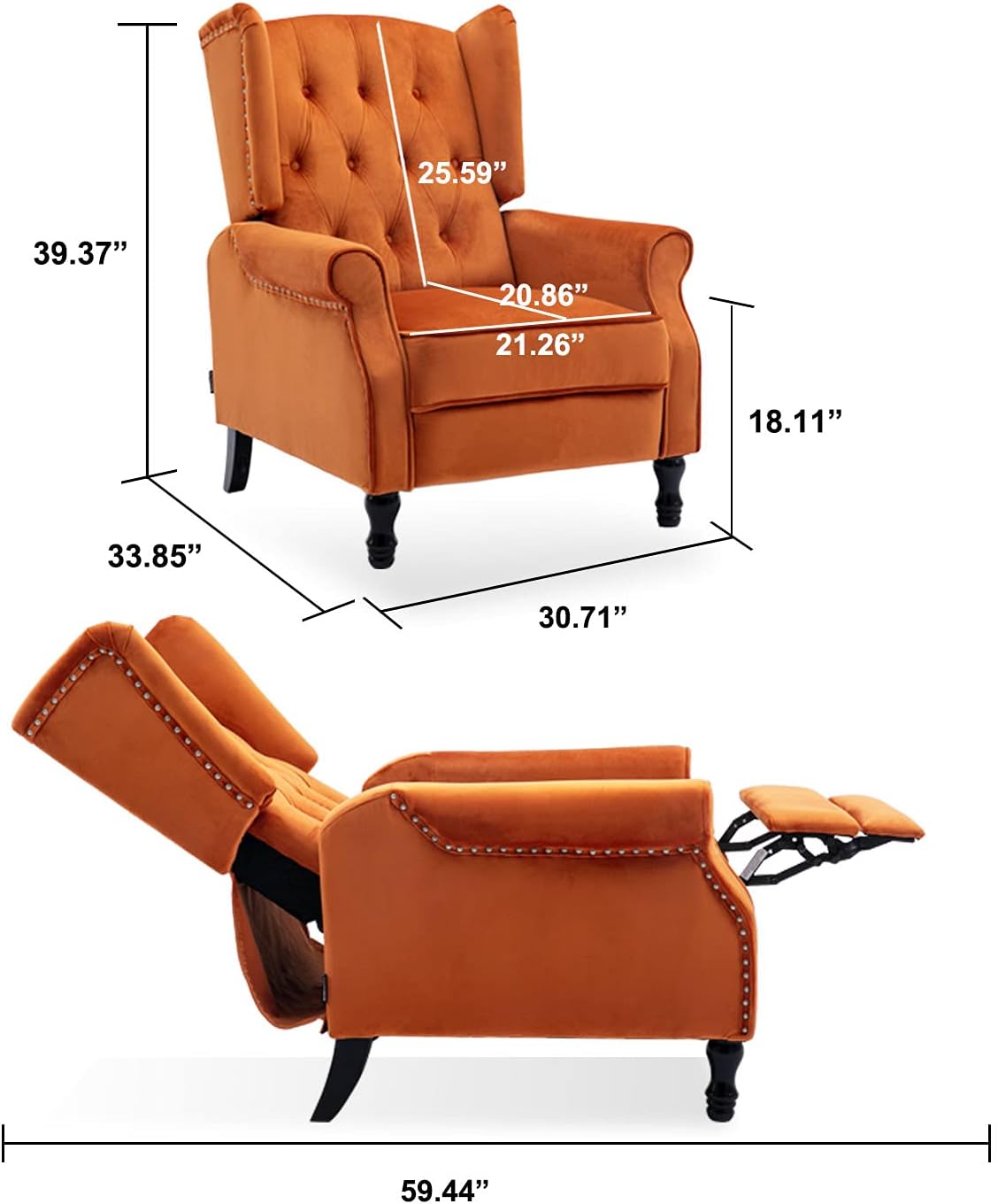 Velvet Accent Chair, Push Back Recliner Chair