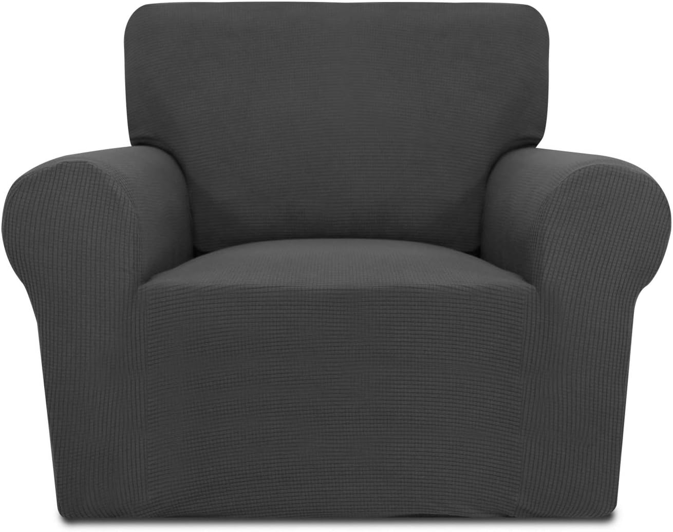 PureFit Stretch Chair Sofa Slipcover – Spandex Jacquard Non Slip Soft Couch Sofa Cover, Washable Furniture Protector with Non Skid Foam and Elastic Bottom for Kids (Chair, Dark Gray)