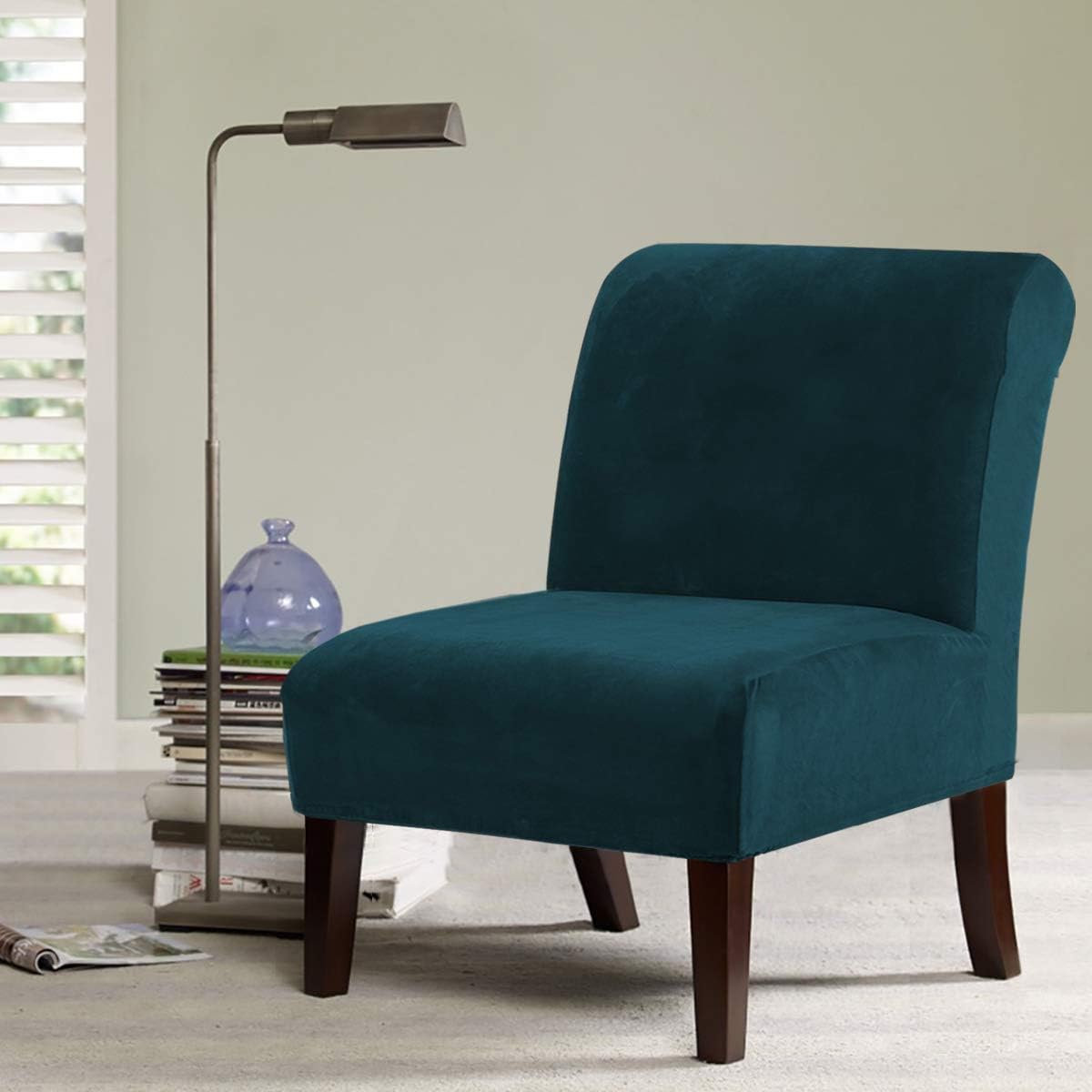 H.VERSAILTEX Armless Accent Chair Covers Thick Velvet Armless Chair Slipcovers High Stretch Chair Covers for Living Room Hotel Machine Washable Furniture Protector with Elastic Bottom, Ivory