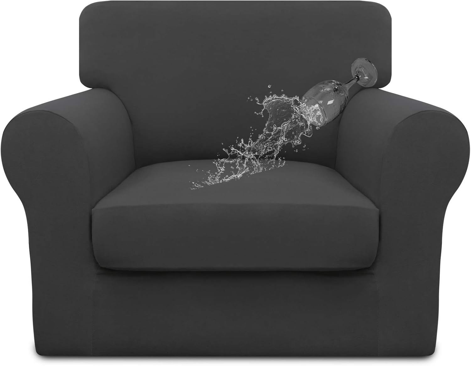 Easy-Going 100% Dual Waterproof 2 Pieces Chair Cover Stretch Soft Couch Cover for Dogs, Sofa Slipcover for 1 Separate Cushion Couch Leakproof Furniture Protector for Kids, Pets Grayish Green