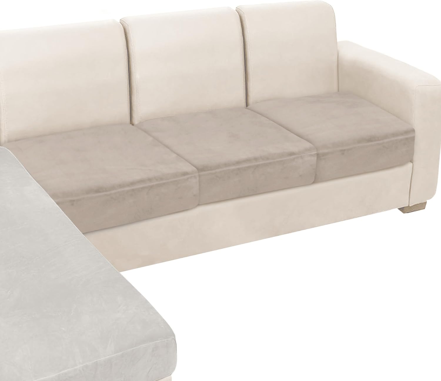 NAISI Sectional Couch Cover 4 Pieces Velvet Separate Couch Cushion Covers L Shape Soft Stretch Sofa Slipcovers with 2pcs Pillowcases for Left/Right Chaise Sectional Couch(3 Seater+1 Chaise,Dark Grey)