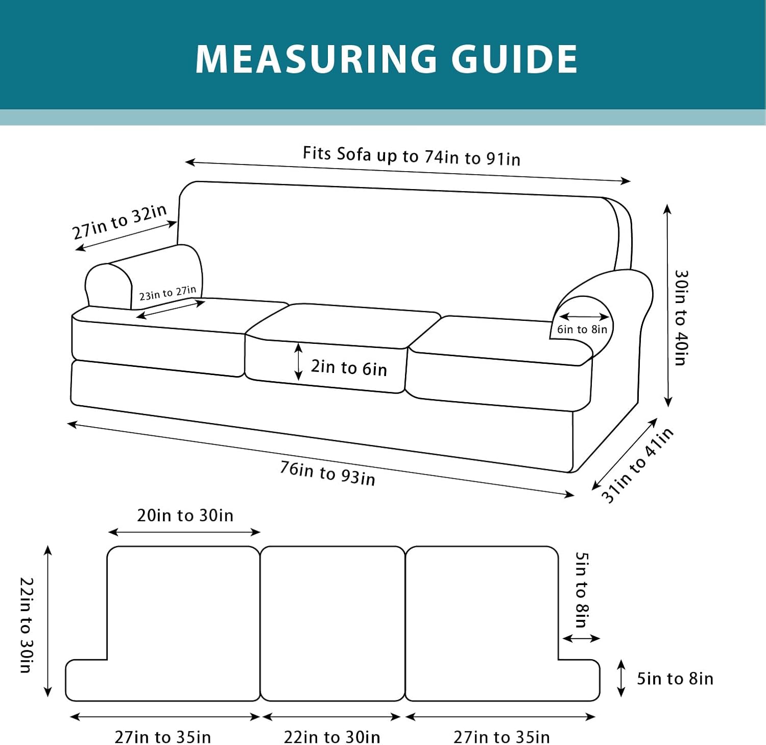 2 Pieces T Cushion Chair Covers