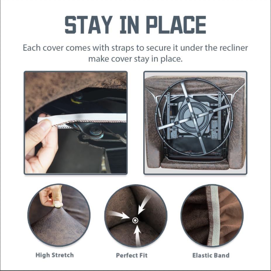 Leather Like Recliner Chair Covers Heavy Duty, 4 Pieces Lazy Boy Recliner Cover for Recliner Chair, Leather Cover for Recliner slipcovers Washable for Pets (Dark Brown)