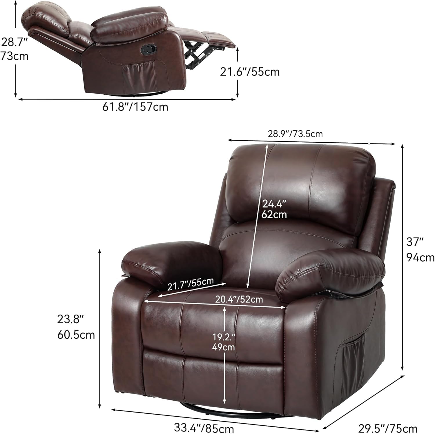Oversized Rocker Recliner Chair with Heat and Massage