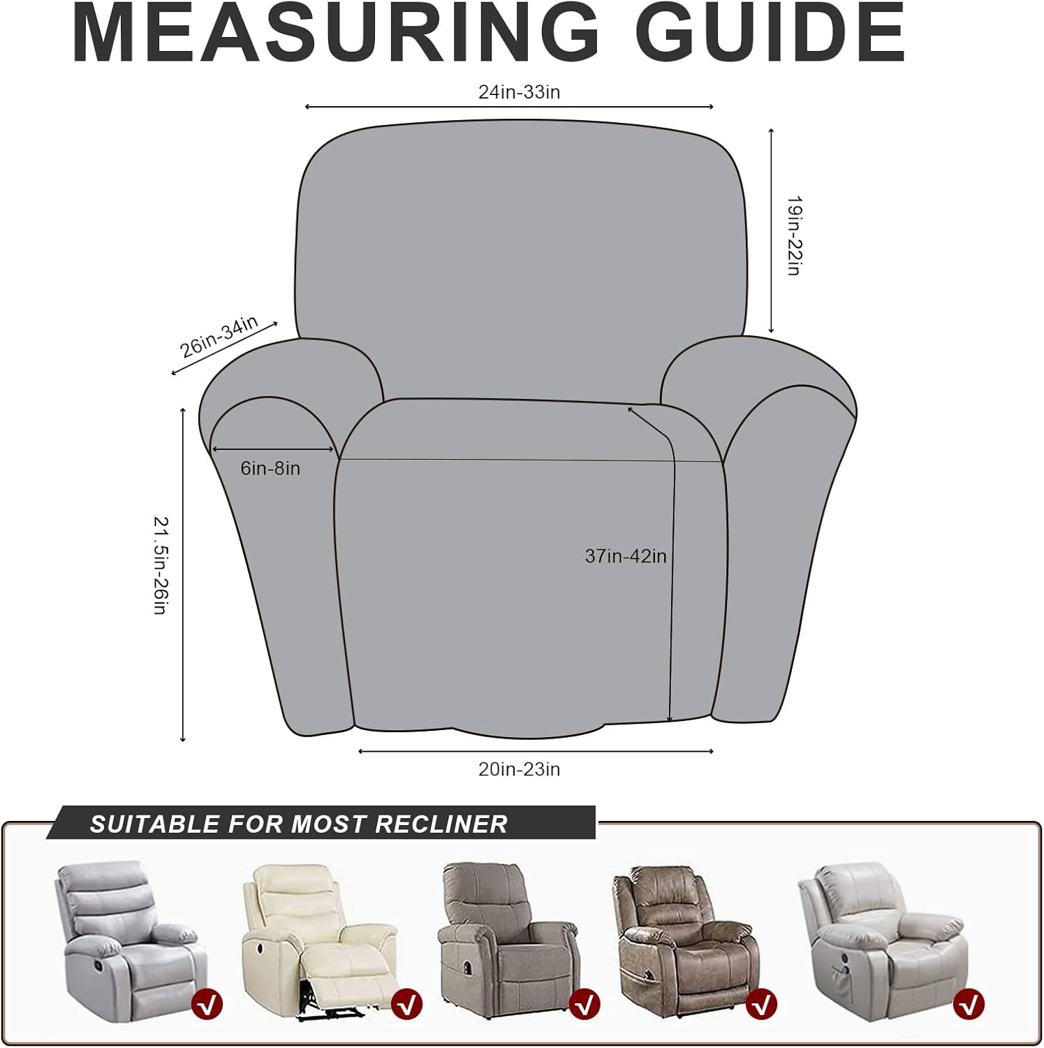 Leather Like Recliner Chair Covers Heavy Duty, 4 Pieces Lazy Boy Recliner Cover for Recliner Chair, Leather Cover for Recliner slipcovers Washable for Pets (Dark Brown)