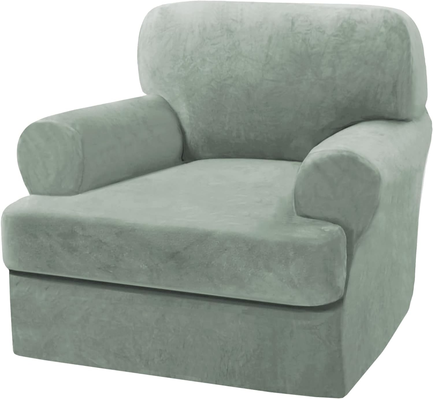 H.VERSAILTEX Sofa Cover 2 Piece T Cushion Armchair Slipcovers Thick Velvet Couch Cover Furniture Protector Stretch T Cushion Sofa Covers for 1 Cushion Couch with 1 Individual T Cushion Covers, Ivory