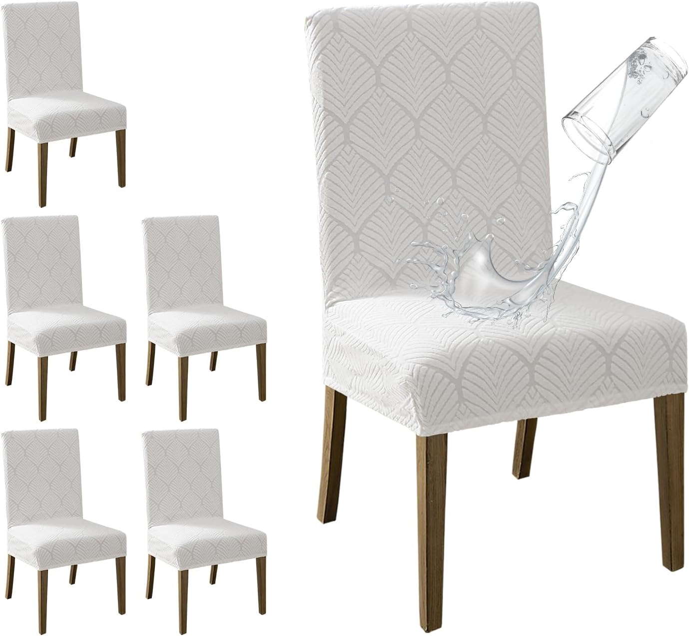 MOSAYT 100% Waterproof Dining Room Chair Covers Set of 4, Super Fit Stretch Jacquard Parson Chairs Slipcovers Removable Washable Chair Seat Protectors for Home, Kitchen, Banquet (Beige)