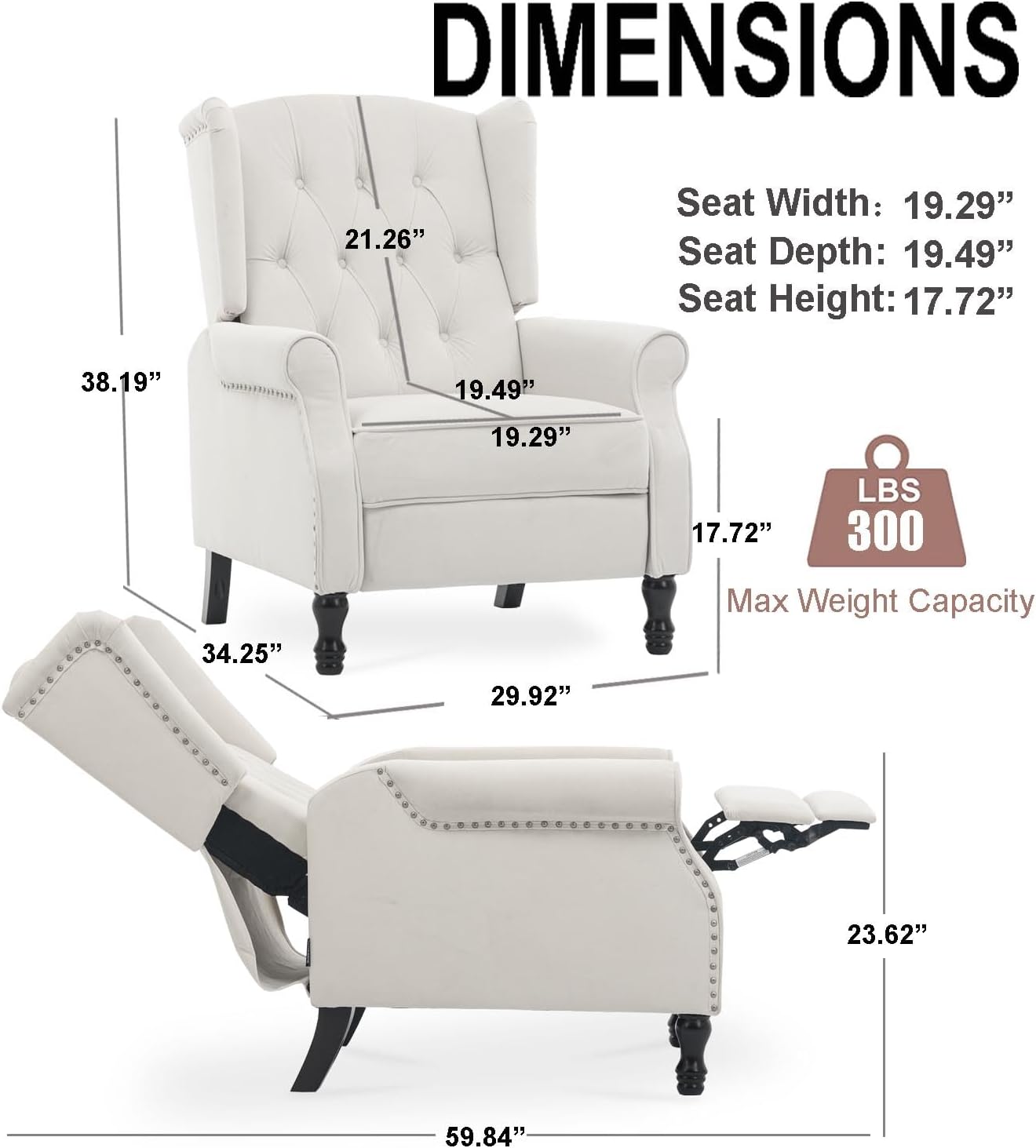 Velvet Accent Chair, Push Back Recliner Chair