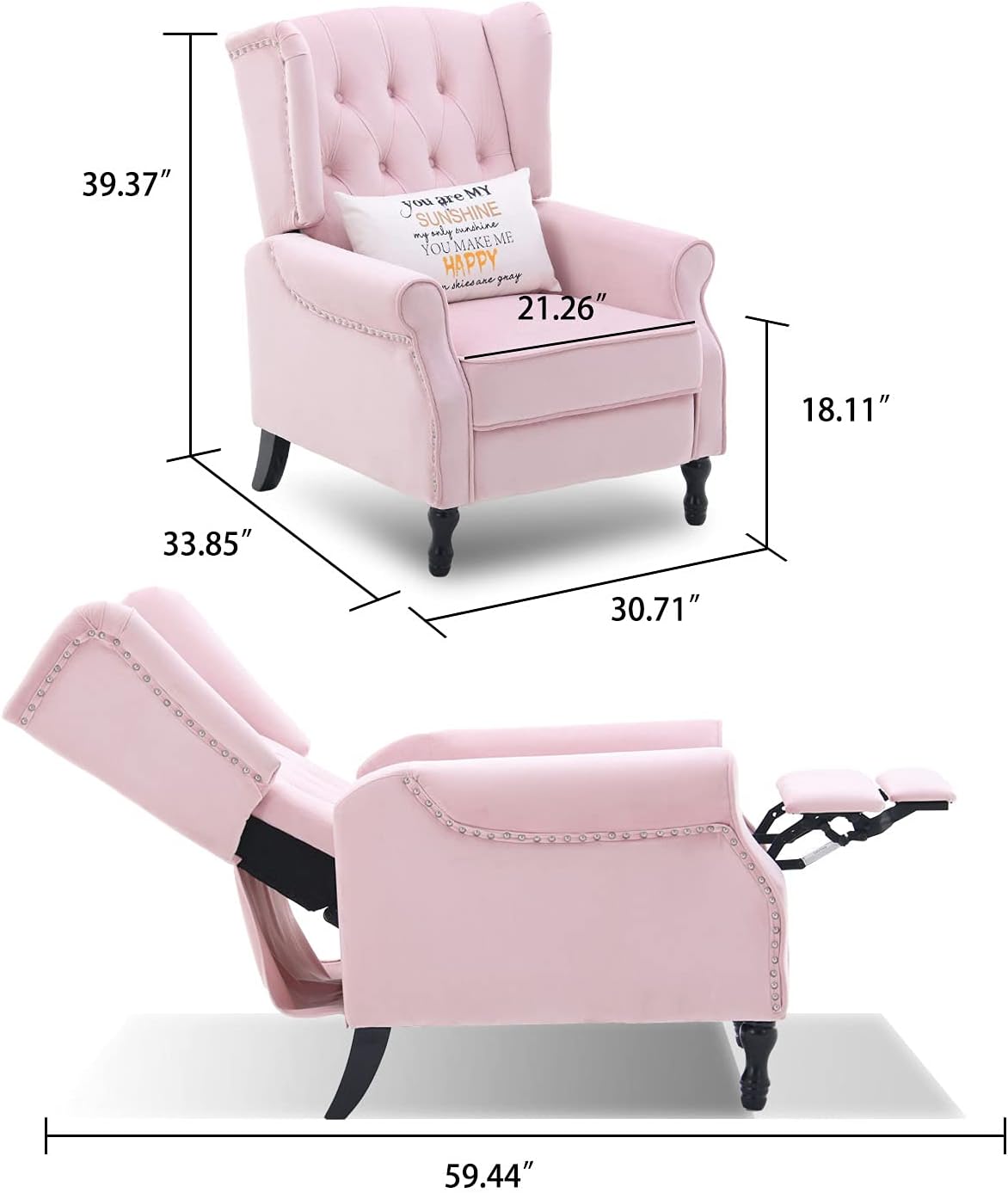 Velvet Accent Chair, Push Back Recliner Chair