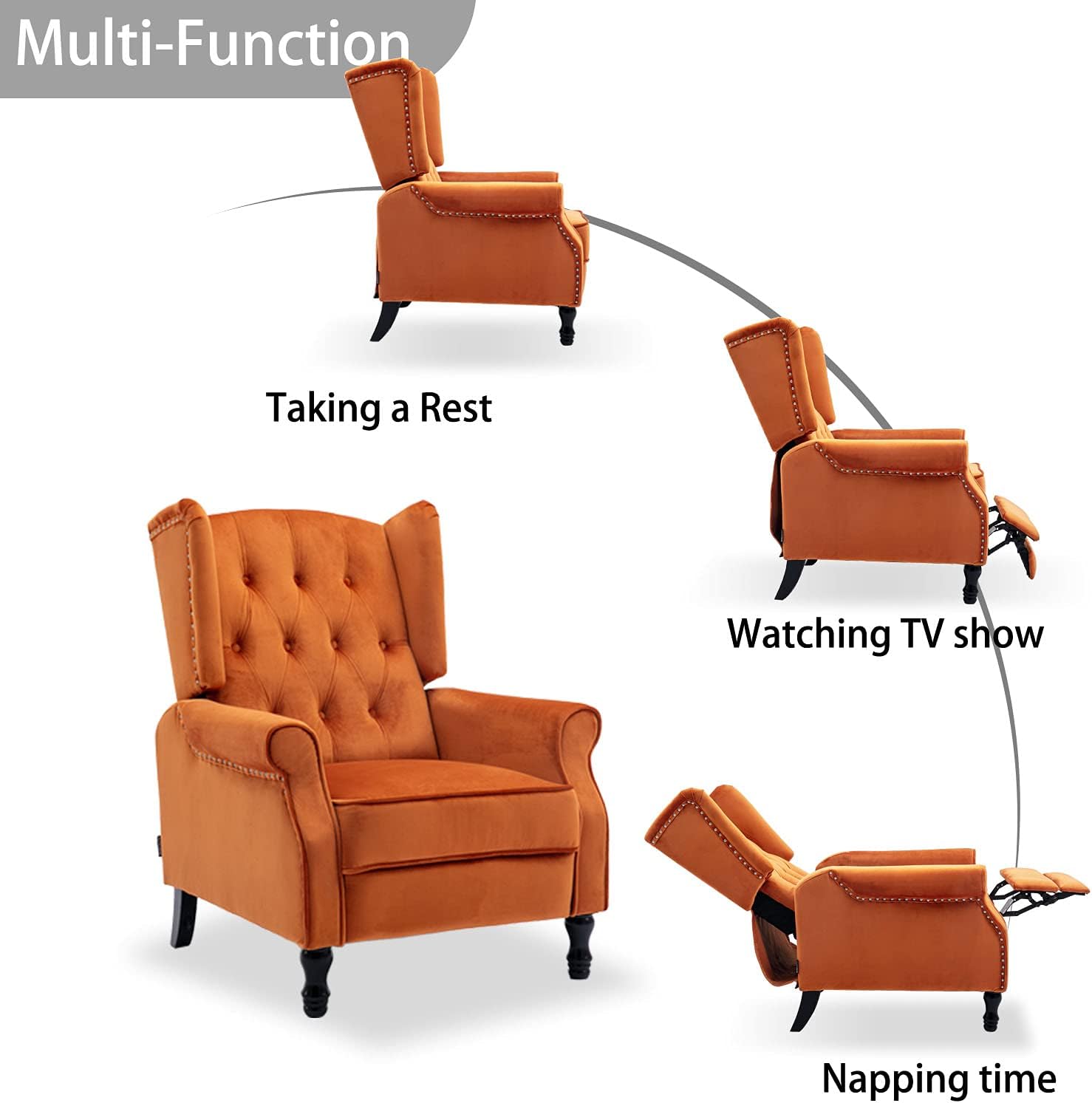 Velvet Accent Chair, Push Back Recliner Chair