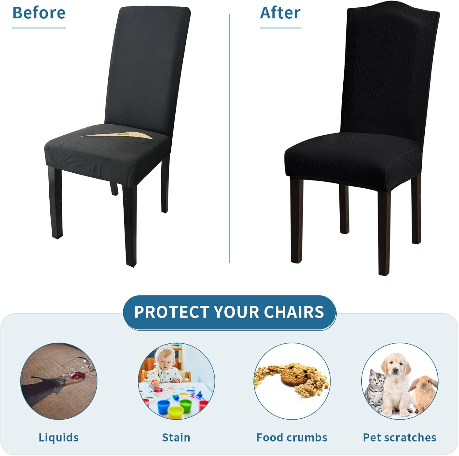 Stretch Dining Room Chair Covers Set of 6, Removable Washable Chair Covers for Dining Chairs,Dining Room, Hotel, Ceremony