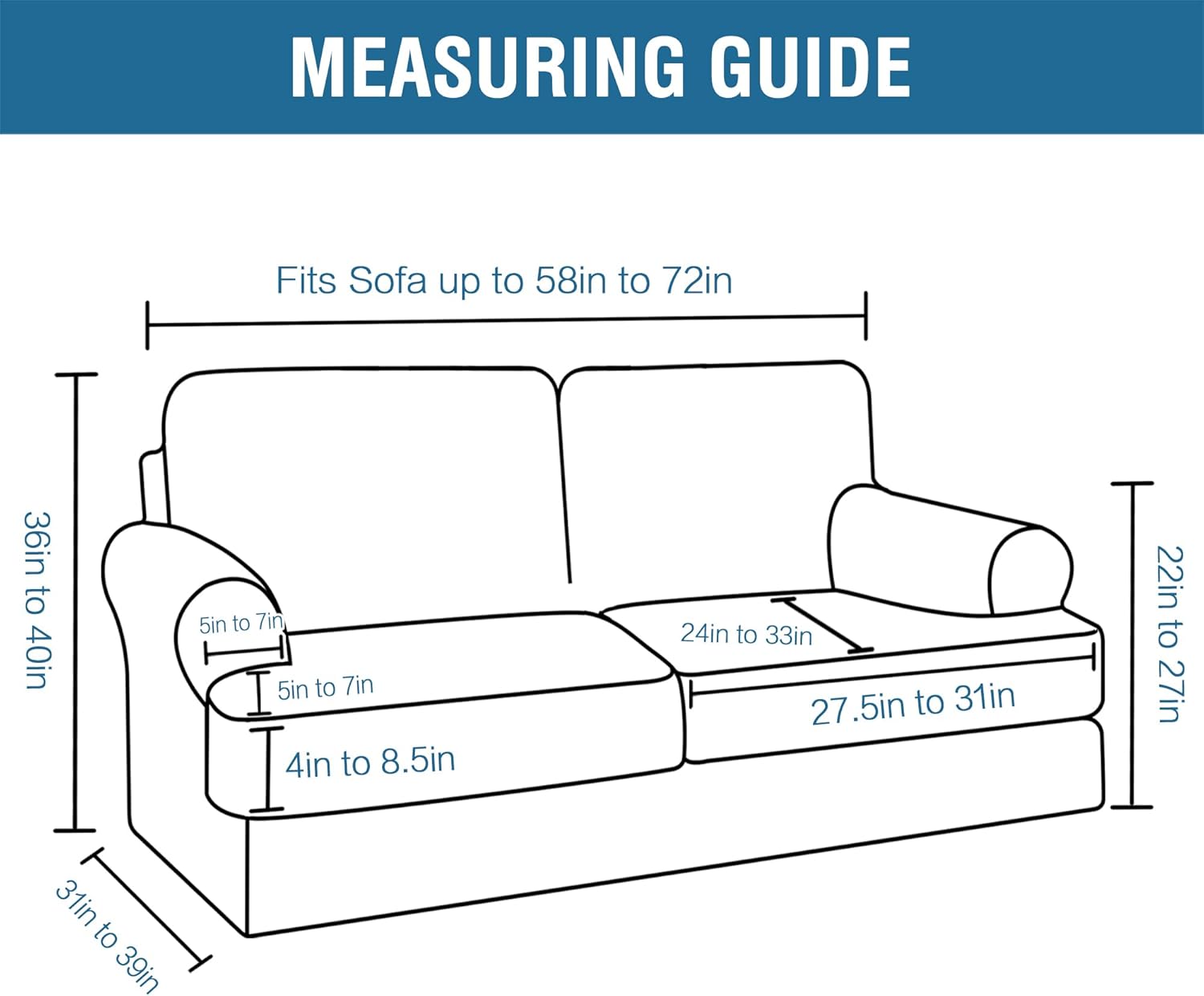 H.VERSAILTEX Sofa Cover 2 Piece T Cushion Armchair Slipcovers Thick Velvet Couch Cover Furniture Protector Stretch T Cushion Sofa Covers for 1 Cushion Couch with 1 Individual T Cushion Covers, Ivory