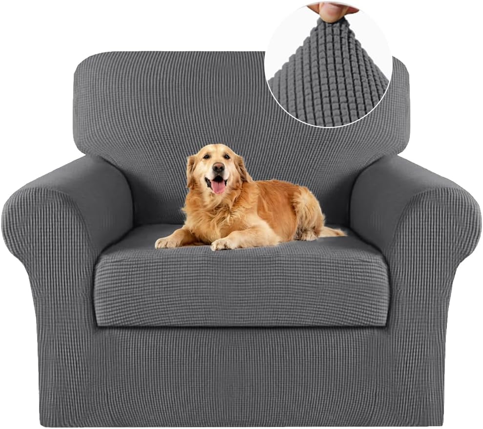 Turquoize 2 Piece Chair Covers for Living Room Armchair Cover Armchair Slipcovers with Arms Feature Thick Jacquard Fabric (Chair,Biscotti Beige)