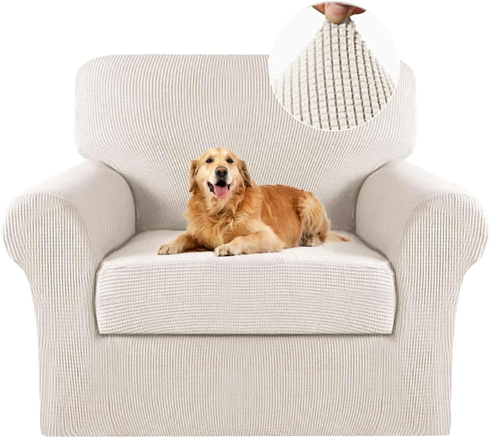 Turquoize 2 Piece Chair Covers for Living Room Armchair Cover Armchair Slipcovers with Arms Feature Thick Jacquard Fabric (Chair,Biscotti Beige)