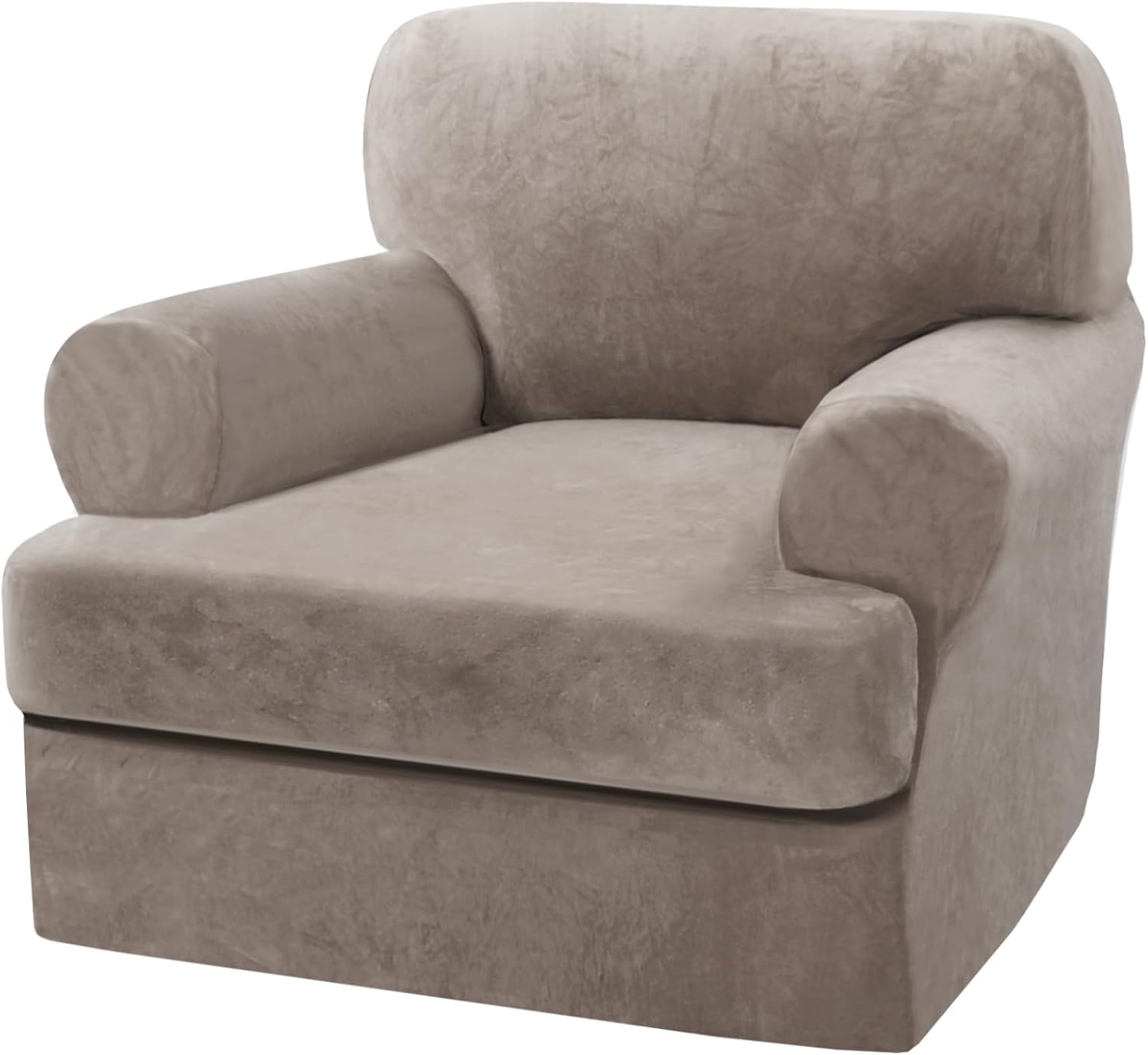 H.VERSAILTEX Sofa Cover 2 Piece T Cushion Armchair Slipcovers Thick Velvet Couch Cover Furniture Protector Stretch T Cushion Sofa Covers for 1 Cushion Couch with 1 Individual T Cushion Covers, Ivory